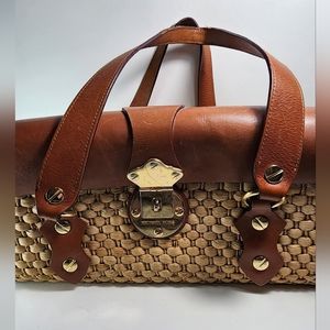 Michael Kors leather strap rattan straw purse